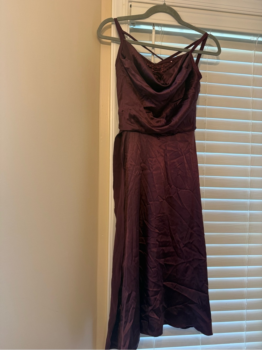 Weissman Plum Satin Cowl-Neck Costume